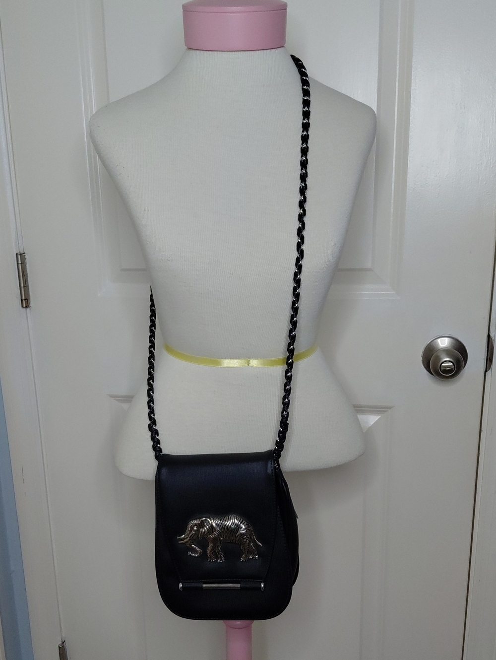 Vintage Nima Black Crossbody Bag with Silver Elephant Accent